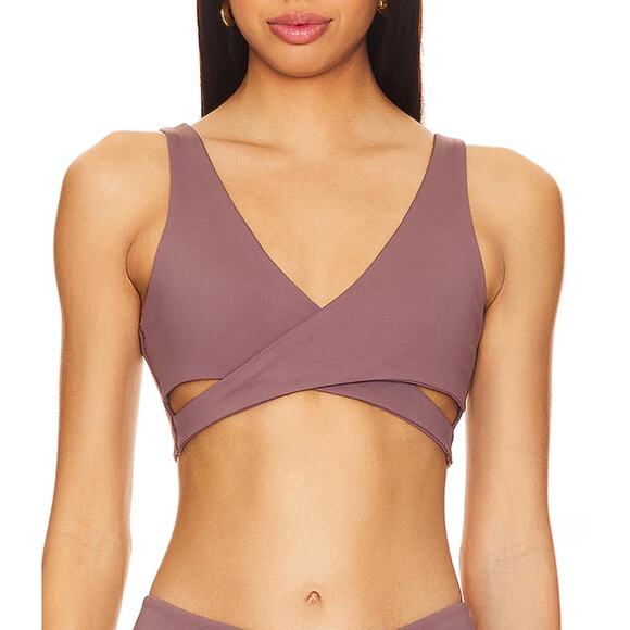 Nubyen Mauve V Neck Wrap Sports Bra Wrap MEDIUM Cut Out Yoga Orchid Soft Revolve - Picture 2 of 9